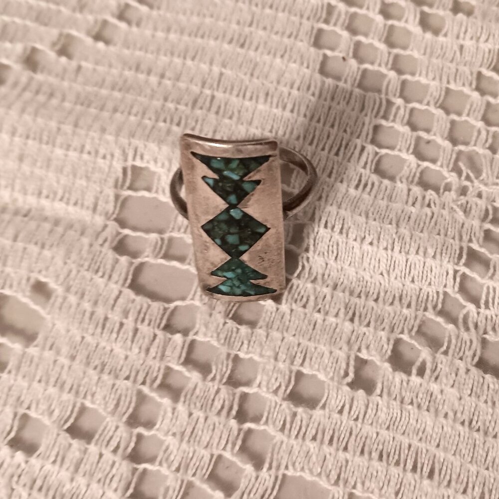 Sterling Silver Crushed Turquoise Ring Size 7